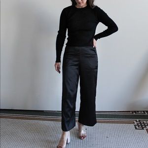 Black Cropped Satin Pants